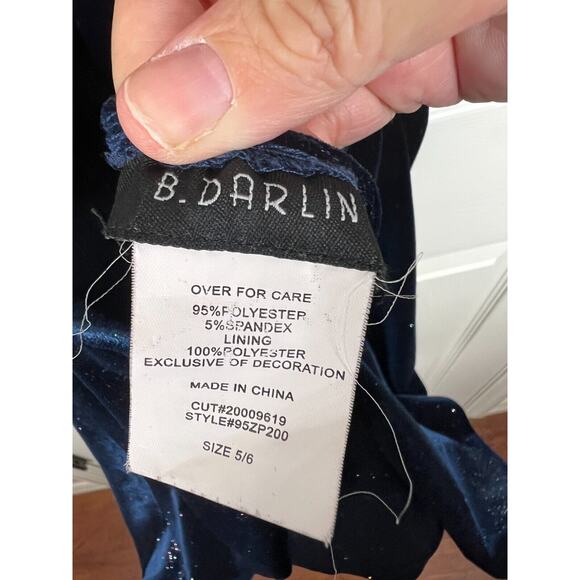 B Darlin Blue Velvet Fit and Flare Lace Back Sparkle Velvet Dress Size 5/6 JR - Picture 2 of 8